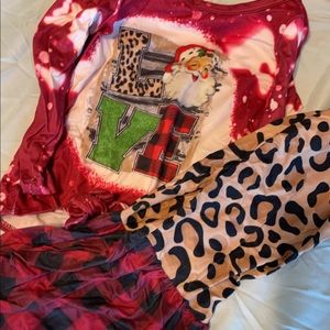 BOUTIQUE GIRLS 6-12 MONTH CHRISTMAS OUTFIT CHEETAH, SANTA,